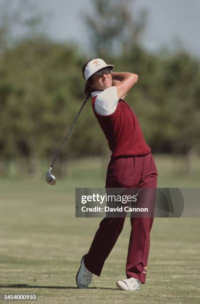 Sandra Palmer of the United States watches her shot off the fairway during the 14th edition of the Nabisco Dinah Shore golf tournament on 7th April...