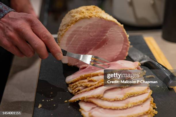 swedish julbord, christmas table - breaded ham - julbord stock pictures, royalty-free photos & images