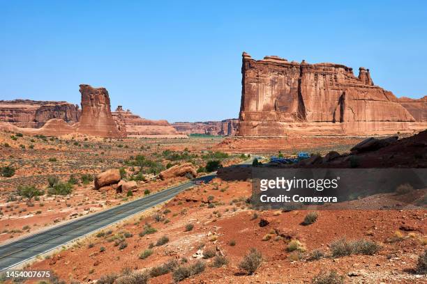 arches national park landscape, usa - utah road stock pictures, royalty-free photos & images