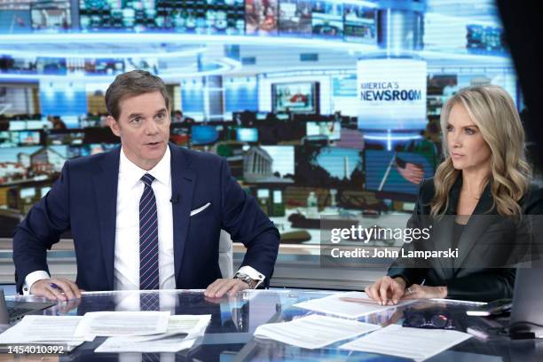 Fox anchors Bill Hemmer and Dana Perino on air as Author and alternative medicine advocate, Deepak Chopra visits "America's Newsroom" at Fox News...