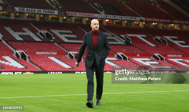 Manager Erik ten Hag of Manchester United arrives ahead of the Premier League match between Manchester United and AFC Bournemouth at Old Trafford on...