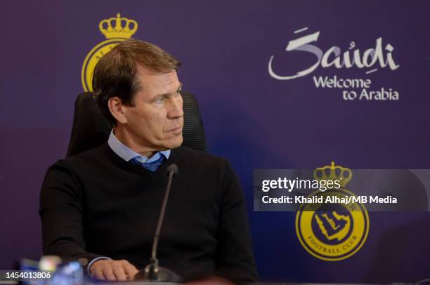 Al Nassr manager, Rudi Garcia attends a press conference during the official unveiling of Cristiano Ronaldo as an Al Nassr player at Mrsool Park...