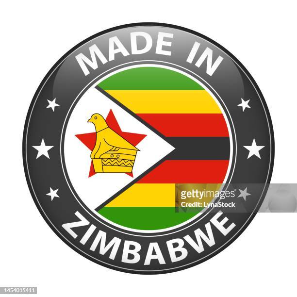 ilustrações, clipart, desenhos animados e ícones de fabricado no zimbábue vetor de emblema. autocolante com estrelas e bandeira nacional. sinal isolado no fundo branco. - bandeira de zimbabué