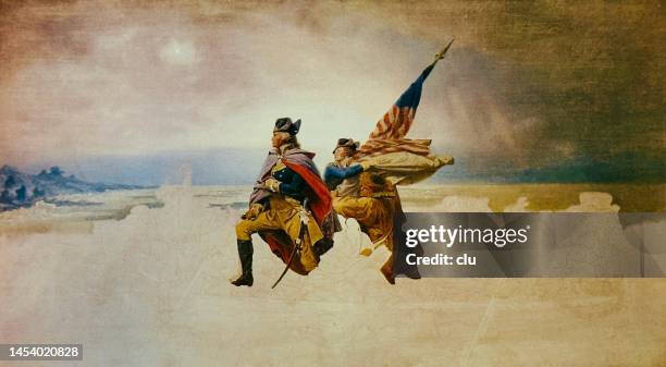 george washington crosses the delaware, 1776, unfinished sketch - george washington stock illustrations