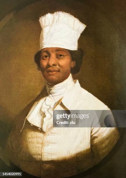 the cook of george washington in white dress and cooking cap - george washington cartoon stock illustrations