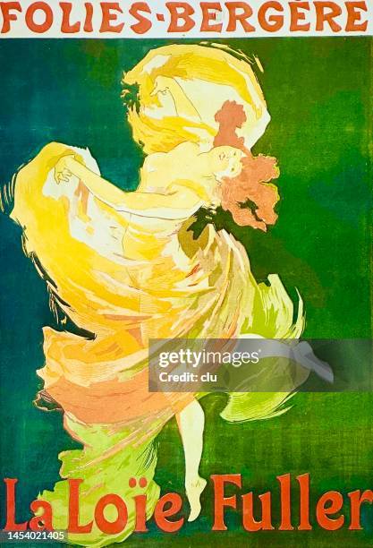 folies bergere poster paris, la loie fuller - french stock illustrations