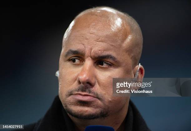 Amazon Prime pundit Gabriel Agbonlahor before the Premier League match between Aston Villa and Liverpool FC at Villa Park on December 26, 2022 in...