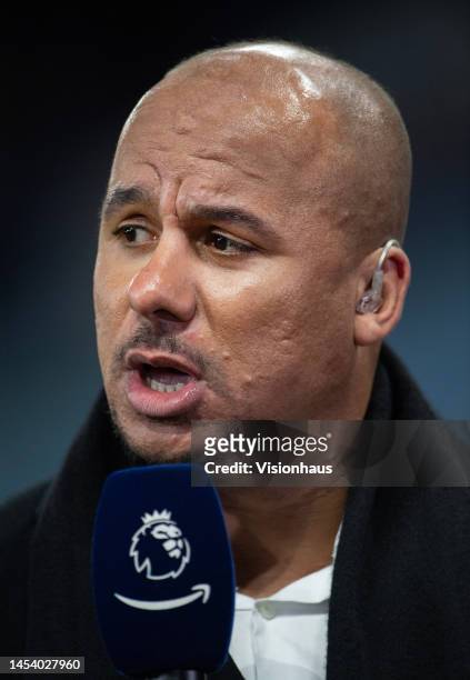 Amazon Prime pundit Gabriel Agbonlahor before the Premier League match between Aston Villa and Liverpool FC at Villa Park on December 26, 2022 in...