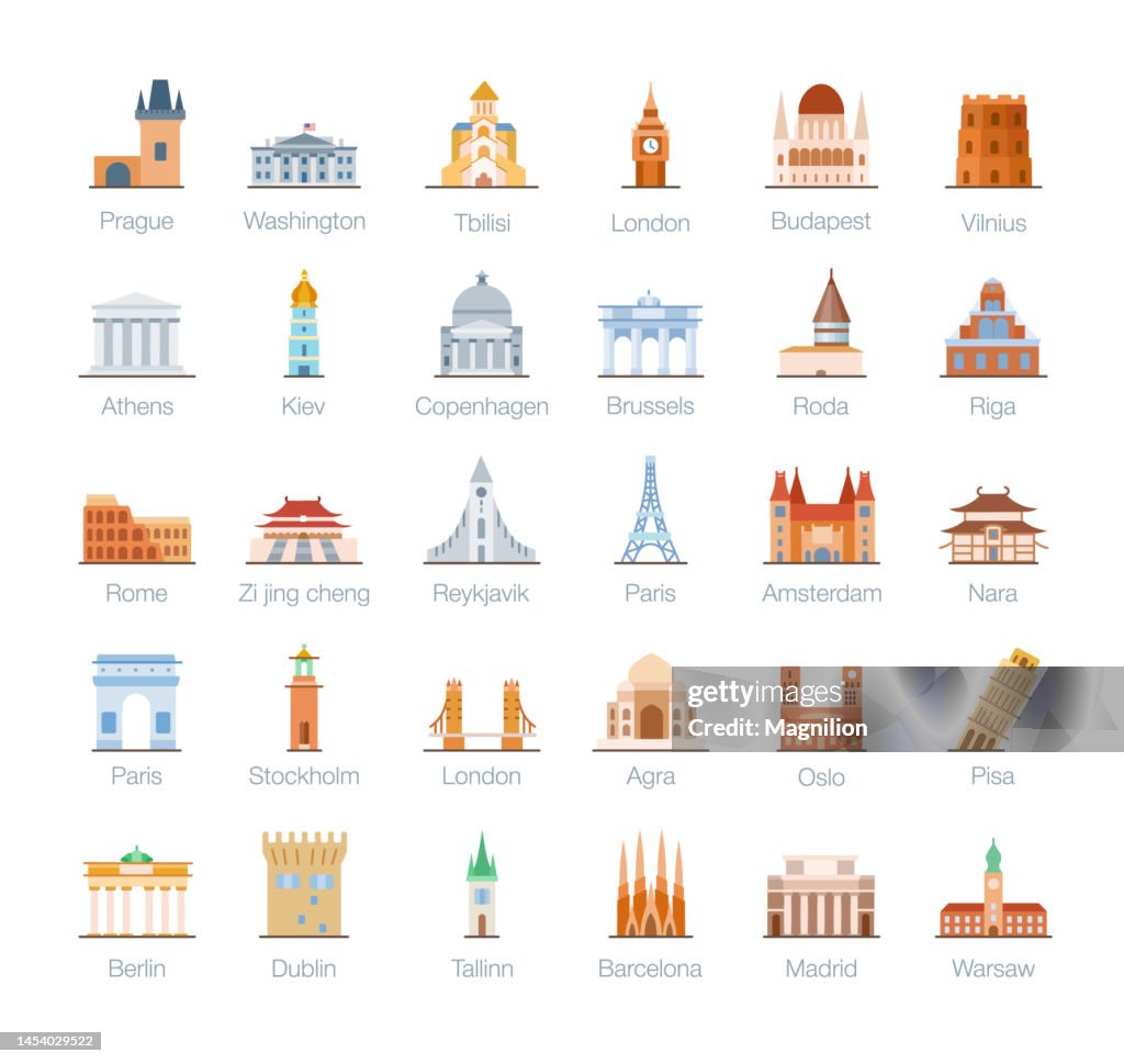 Conjunto de iconos planos de puntos de referencia