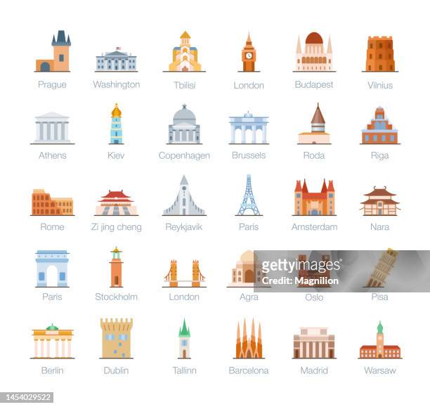 stockillustraties, clipart, cartoons en iconen met landmarks flat icons set - brussels capital region