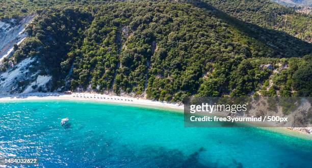 high angle view of sea shore,gidaki beach,greece - gidaki beach stockfoto's en -beelden