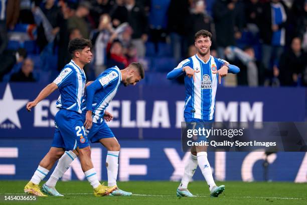 Javi Puado of RCD Espanyol celebrates after scoring his team's first goal during the Copa del Rey Round of 32 match between RCD Espanyol and RC Celta...