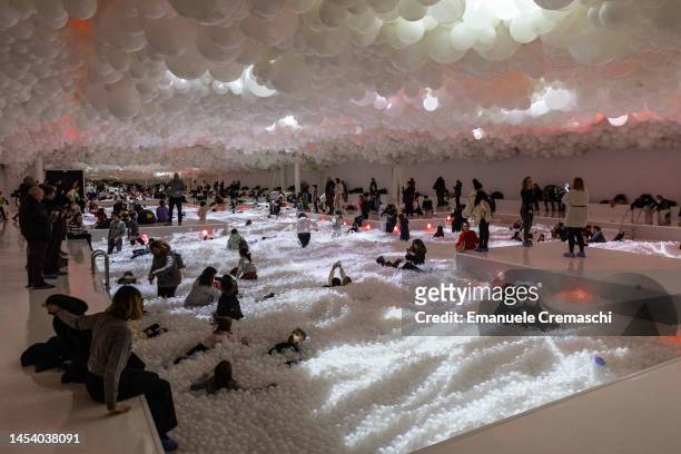 People experience the immersive installation "Hypercosmo" by collective of artists HYPERSTUDIO while visiting the “Balloon Museum - Pop Air”...