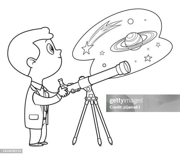 black and white astronomer - mini moon stock illustrations