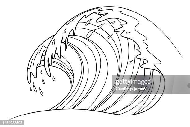 black and white ocean wave - coloring book page illlustration technique stock illustrations