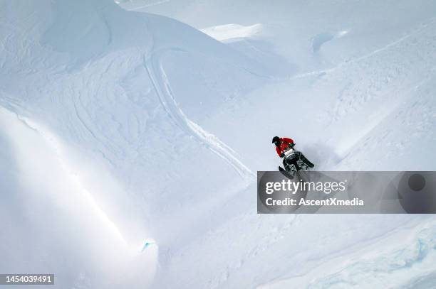 backcountry snowmobiling - extreme sports point of view stock pictures, royalty-free photos & images