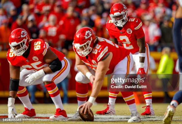 Ronald Jones of the Kansas City Chiefs prepares for the offensive snap during the game against the Denver Broncos at Arrowhead Stadium on January 1,...