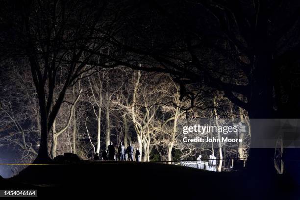 Police investigate a crime scene related to the suspected murder of a 2-year-old boy on January 02, 2023 in Stamford, Connecticut. Police are holding...