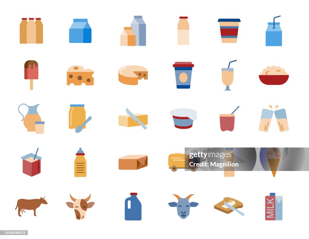 Milch und Milchprodukte Flat Icons Set