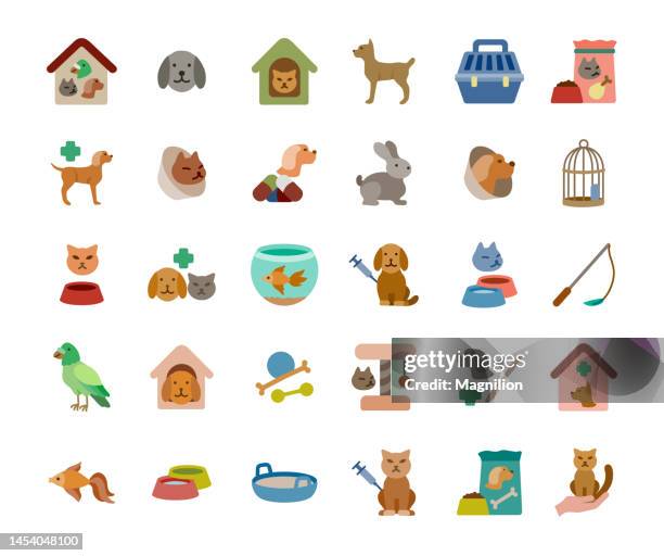 pet shop flat icon set - parrot stock illustrations stock illustrations