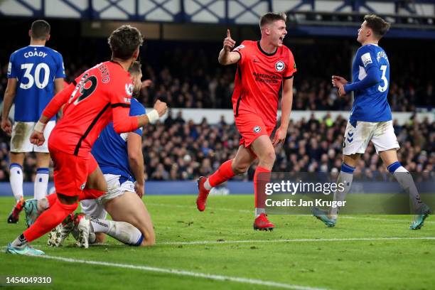 Evan Ferguson of Brighton & Hove Albion celebrates after scoring the team's second goal during the Premier League match between Everton FC and...