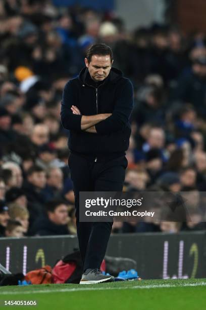 Frank Lampard, Manager of Everton reacts after Pascal Gross of Brighton & Hove Albion scored their sides fourth goal during the Premier League match...