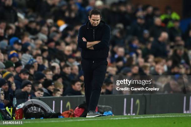 Frank Lampard, Manager of Everton reacts after Pascal Gross of Brighton & Hove Albion scored their sides fourth goal during the Premier League match...