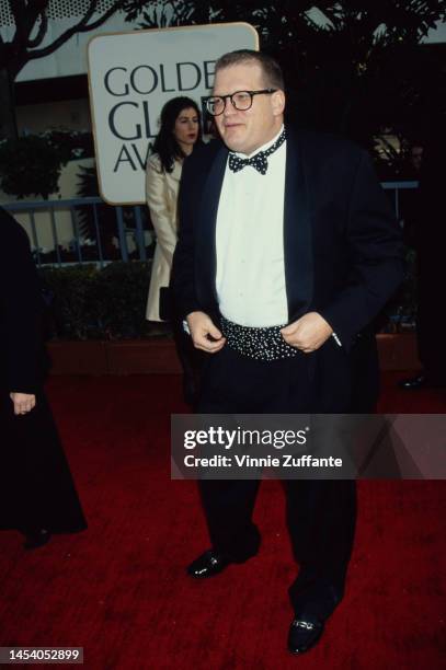 Drew Carey does some self-promotion backstage at Golden Globe Awards Show in Beverly Hills, California, United States, 19th January 1997.