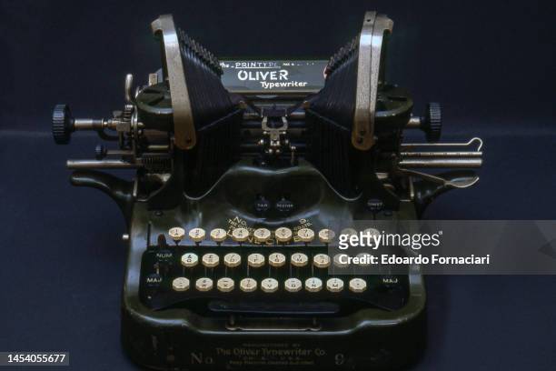 Close-up of an Oliver typewriter , Rome, Italy, February 20, 1987. The machine dates from approximately 1910.