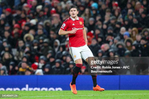 Harry Maguire of Manchester United during the Premier League match between Manchester United and AFC Bournemouth at Old Trafford on January 03, 2023...