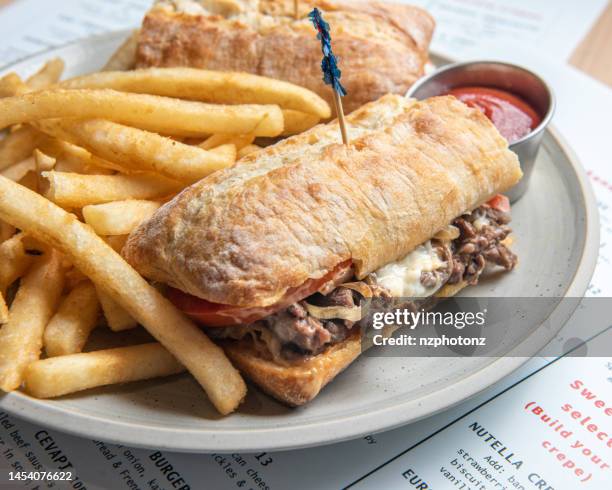 stake sandwich with french fries (food photography- click for more) - kalkonbröst bildbanksfoton och bilder