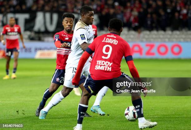 Marshall Munetsi of Reims during the Ligue 1 match between Lille OSC and Stade Reims at Stade Pierre-Mauroy on January 2, 2023 in Villeneuve d'Ascq...