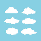 Set of different clouds on blue background.