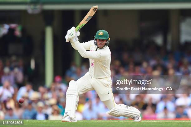Usman Khawaja of Australia bats during day one of the Third Test match in the series between Australia and South Africa at Sydney Cricket Ground on...