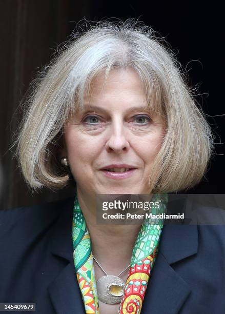 Home Secretary Theresa May leaves The Royal Courts of Justice after giving evidence to The Leveson Inquiry on May 29, 2012 in London, England. This...
