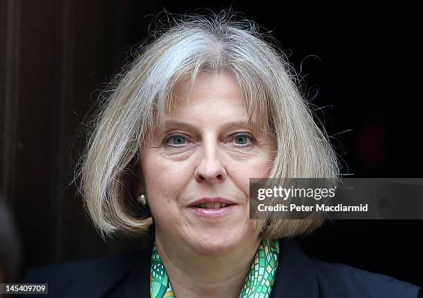 Home Secretary Theresa May leaves The Royal Courts of Justice after giving evidence to The Leveson Inquiry on May 29, 2012 in London, England. This...