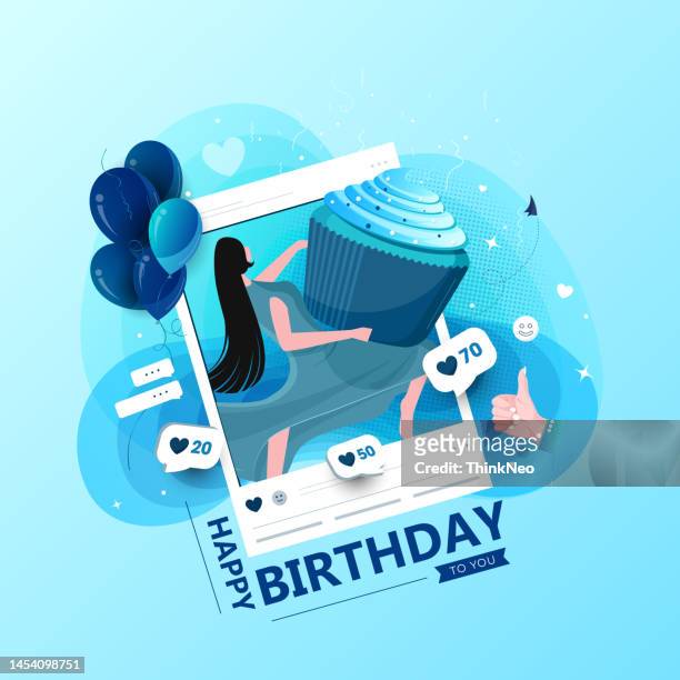 photo frame for birthday celebration concept - birthday cupcake stock illustrations