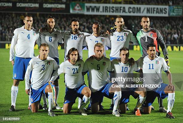 Italy team line up before the Euro 2012, Group C qualifying football match between Northern Ireland and Italy at Windsor Park, Belfast, Northern...