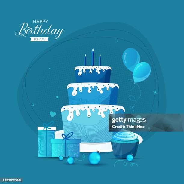 playful birthday cake decorated with candles, balloons and gift boxes - birthday candles stock illustrations