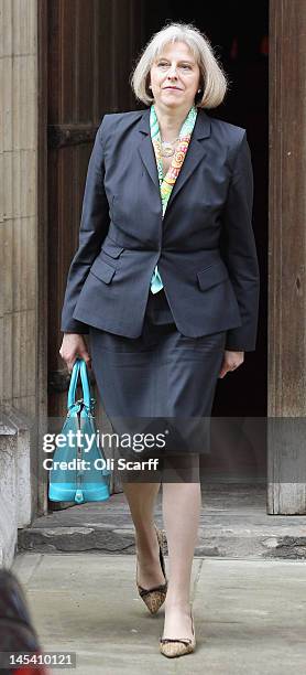 Home Secretary Theresa May leaves The Royal Courts of Justice after giving evidence to The Leveson Inquiry on May 29, 2012 in London, England. This...