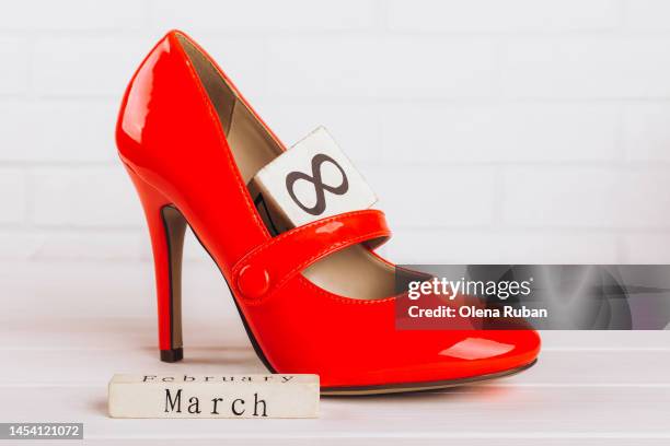 red women's shoes by march 8 - ladies day stock pictures, royalty-free photos & images