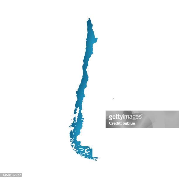 chile map - white paper cut out on blue background - chile map stock illustrations