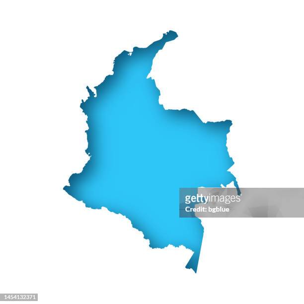 colombia map - white paper cut out on blue background - bogota stock illustrations