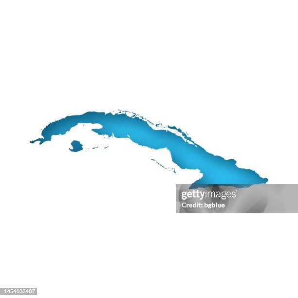 cuba map - white paper cut out on blue background - havana vector stock illustrations