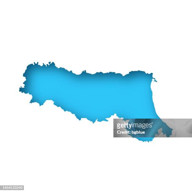 emilia-romagna map - white paper cut out on blue background - emilia-romagna stock illustrations