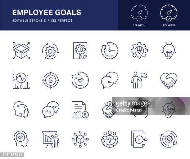 ilustraciones, imágenes clip art, dibujos animados e iconos de stock de iconos de línea de objetivos de empleados. este conjunto de iconos consta de decisiones, crm, eficiencia, ejecutivo de ventas, trabajo en equipo, etc. - resiliencia