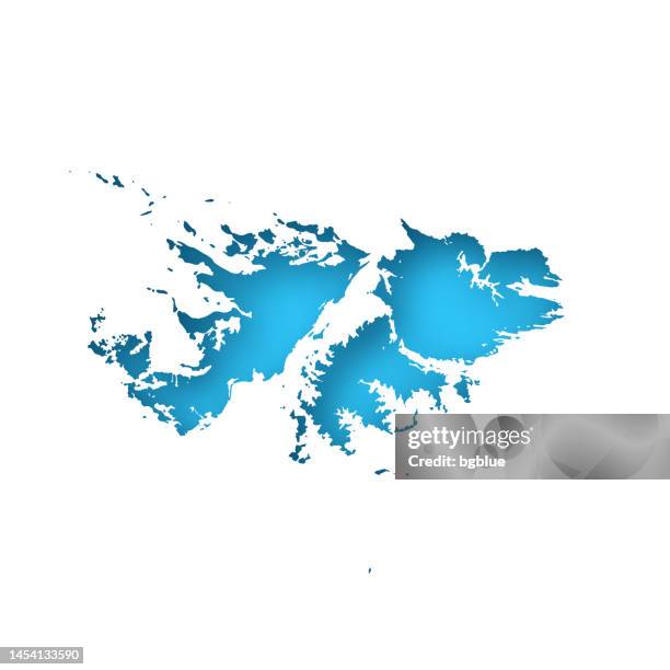 falklandinseln karte - weißes papier ausgeschnitten auf blauem hintergrund - falklandinseln stock-grafiken, -clipart, -cartoons und -symbole