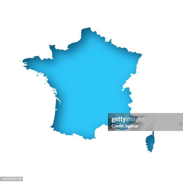 france map - white paper cut out on blue background - country map stock illustrations