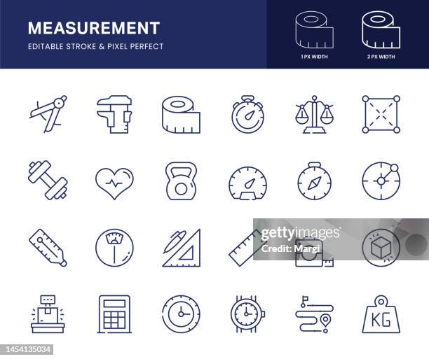 ilustrações de stock, clip art, desenhos animados e ícones de measurement line icons. - inch