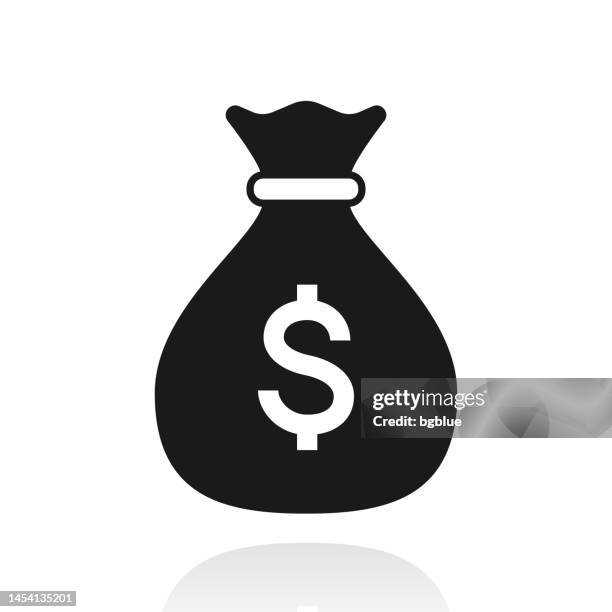 geldbeutel mit dollarzeichen. symbol mit reflexion auf weißem hintergrund - geldsack stock-grafiken, -clipart, -cartoons und -symbole